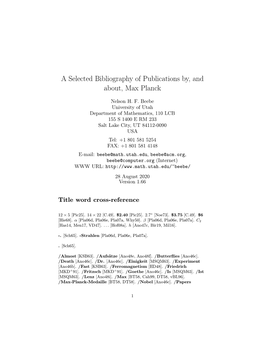 A Selected Bibliography of Publications By, and About, Max Planck