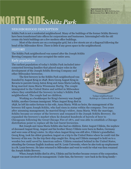 Schlitz Park NEIGHBORHOOD DESCRIPTION Schlitz Park Is Not a Residential Neighborhood