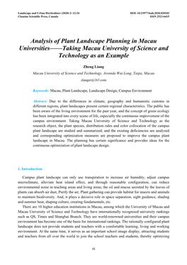 Analysis of Plant Landscape Planning in Macau Universities——Taking Macau University of Science and Technology As an Example