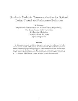 Stochastic Models in Telecommunications for Optimal Design, Control and Performance Evaluation