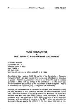 Tilak Karunaratne Mrs. Sirimavo Bandaranaike And