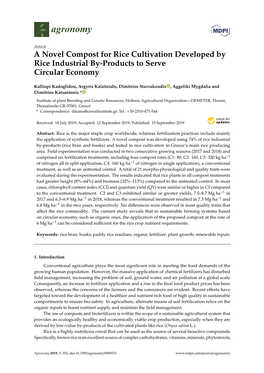 A Novel Compost for Rice Cultivation Developed by Rice Industrial By-Products to Serve Circular Economy