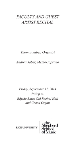 FACULTY and GUEST ARTIST RECITAL Thomas Jaber, Organist