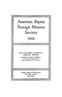 American Baptist Foreign Mission Society I929