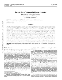 Properties of Planets in Binary Systems Binaries