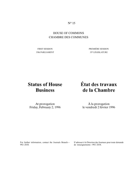 Status of House Business État Des Travaux De La Chambre