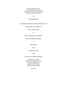 Cultural Mythologies of Soil in Russia and Its Eastern Borderlands from the 1840S to the 1930S