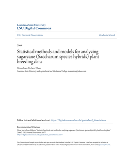 Statistical Methods and Models for Analyzing Sugarcane