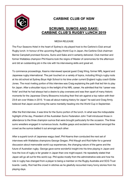 Carbine Club's Rugby Lunch 2019