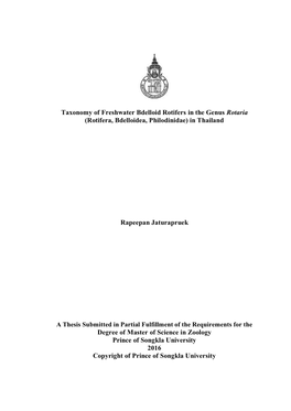 Taxonomy of Freshwater Bdelloid Rotifers in the Genus Rotaria (Rotifera, Bdelloidea, Philodinidae) in Thailand