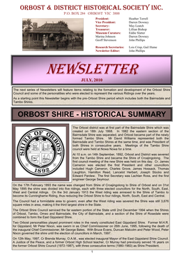 Newsletter Editor: John Phillips NEWSLETTER JULY, 2010