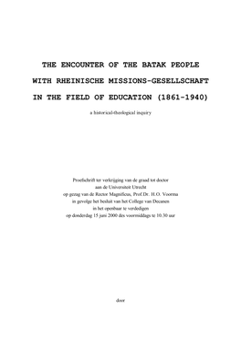 The Encounter of the Batak People with Rheinische Missions-Gesellschaft In