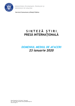 S I N T E Z Ă Ş T I R I PRESĂ INTERNAŢIONALĂ 23 Ianuarie 2020