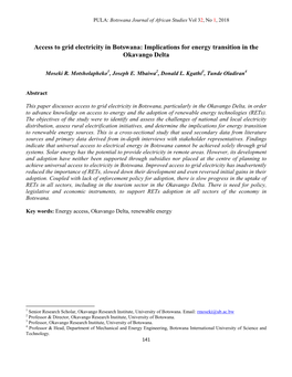 Access to Grid Electricity in Botswana: Implications for Energy Transition in the Okavango Delta