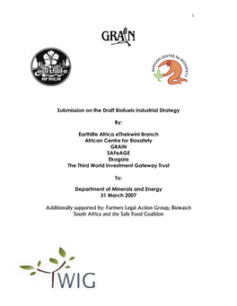 Submission on the Draft Biofuels Industrial Strategy By: Earthlife