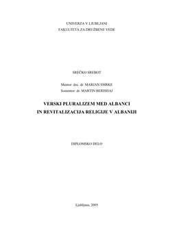 Verski Pluralizem Med Albanci in Revitalizacija Religije V Albaniji