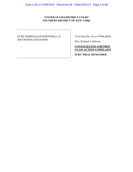 In Re Ferrellgas Partners, L.P., Securities Litigation 16-CV-07840-Consolidated Amended Class Action Complaint