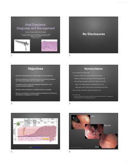 Anal Dysplasia: Diagnosis and Management No Disclosures