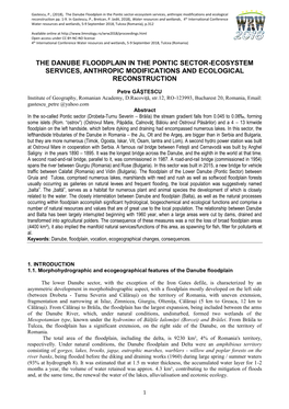 (2018), the Danube Floodplain in the Pontic Sector-Ecosystem Services, Anthropic Modifications and Ecological Reconstruction Pp