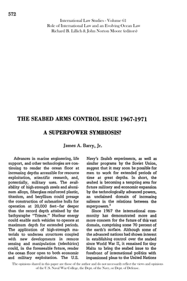 The Seabed Arms Control Issue 1967·1971 a Superpower Symbiosis?