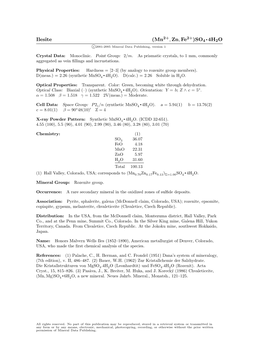 Ilesite (Mn , Zn, Fe )SO4 • 4H2O C 2001-2005 Mineral Data Publishing, Version 1