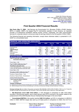 First Quarter 2004 Financial Results