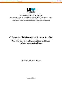 O DESTINO TURÍSTICO DE SANTO ANTÃO: Diretrizes Para O Aperfeiçoamento Da Gestão Com Enfoque Na Sustentabilidade