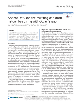 Ancient DNA and the Rewriting of Human History: Be Sparing with Occam’S Razor Marc Haber1, Massimo Mezzavilla1,2, Yali Xue1 and Chris Tyler-Smith1*