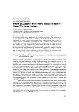 Effect of Audience Personality Traits on Reality Show Watching Motives