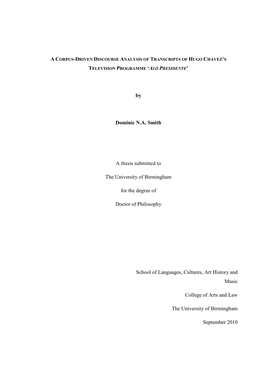 A Corpus-Driven Discourse Analysis of Transcripts of Hugo Chávez’S