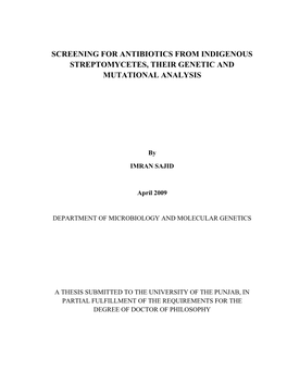 Screening for Antibiotics from Indigenous Streptomycetes, Their Genetic and Mutational Analysis