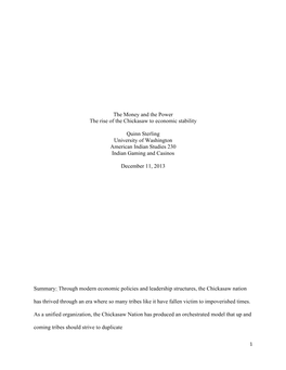 The Money and the Power the Rise of the Chickasaw to Economic Stability