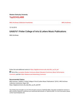 UA68/9/1 Potter College of Arts & Letters Music Publications