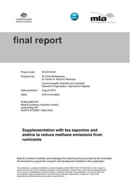 B.CCH.6430 Final Report - Supplementation with Tea Saponins and Statins to Reduce Methane Emissions from Ruminants
