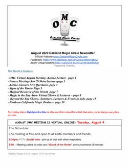 Download the OMC August 2020 Newsletter
