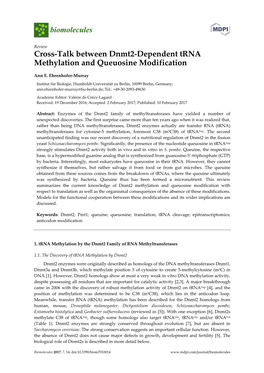 Cross-Talk Between Dnmt2-Dependent Trna