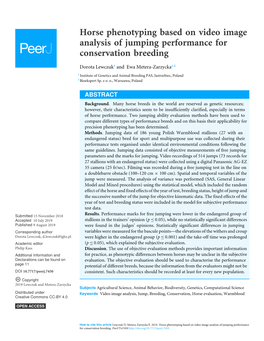 Horse Phenotyping Based on Video Image Analysis of Jumping Performance for Conservation Breeding