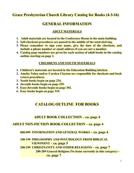 Grace Presbyterian Church Library Catalog for Books (4-3-16)
