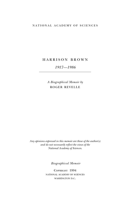 HARRISON BROWN September 26, 1911-December 8, 1986