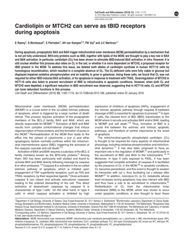 Cardiolipin Or MTCH2 Can Serve As Tbid Receptors During Apoptosis