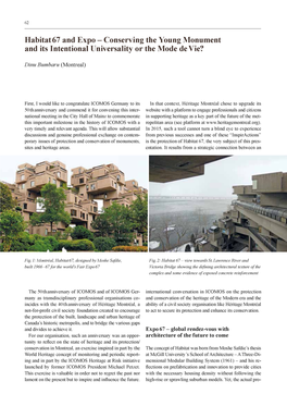 Habitat 67 and Expo - Conserving the Young Monument and Its Intentional Universality Or the Mode De Vie?