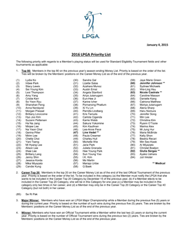 2016 LPGA Priority List