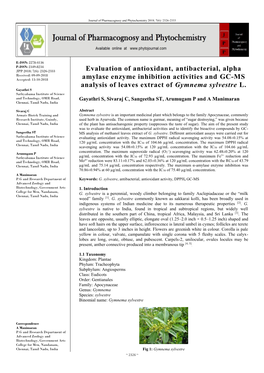 Evaluation of Antioxidant, Antibacterial, Alpha Amylase Enzyme Inhibition