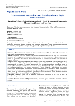 Management of Pancreatic Trauma in Adult Patients: a Single Centre Experience