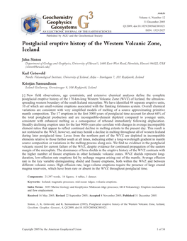 Postglacial Eruptive History of the Western Volcanic Zone, Iceland