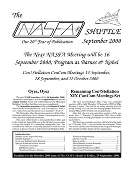 SHUTTLE Our 20Th Year of Publication September 2000