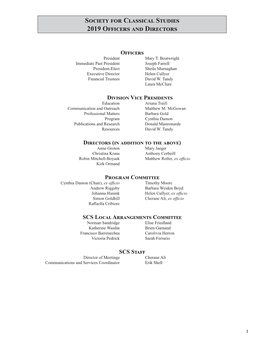 Society for Classical Studies 2019 Officers and Directors