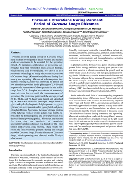 Proteomic Alterations During Dormant Period of Curcuma Longa Rhizomes Daranee Chokchaichamnankit1, Pantipa Subhasitanont1, N