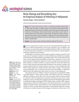 Niche Overlap and Discrediting Acts: an Empirical Analysis of Informing in Hollywood Giacomo Negro,A Sasha Goodmanb