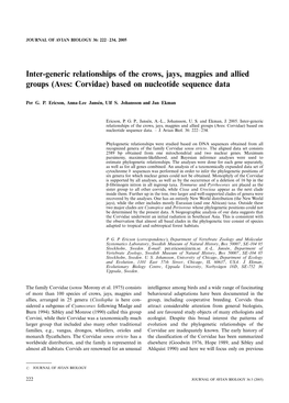 Inter-Generic Relationships of the Crows, Jays, Magpies and Allied Groups (Aves: Corvidae) Based on Nucleotide Sequence Data